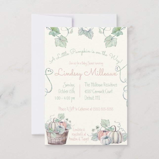 Invitation Un Petit Citrouille est en route ! Baby shower (Devant)