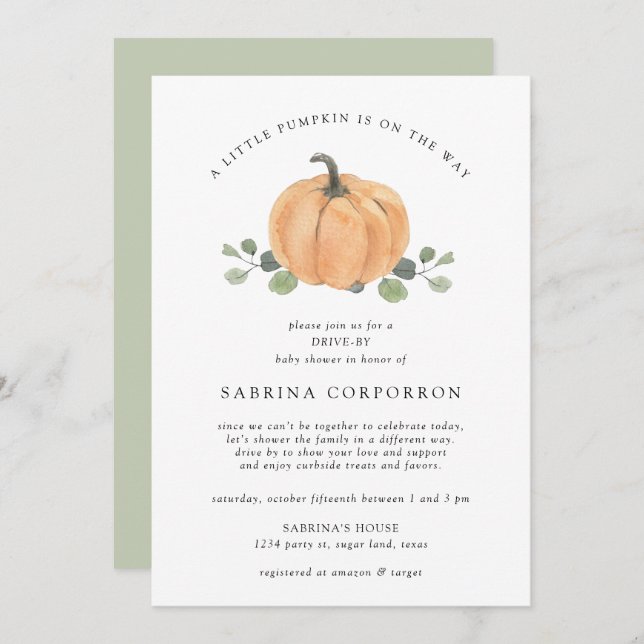 Invitation Un petit Citrouille est sur le chemin Drive-by aqu (Devant / Derrière)