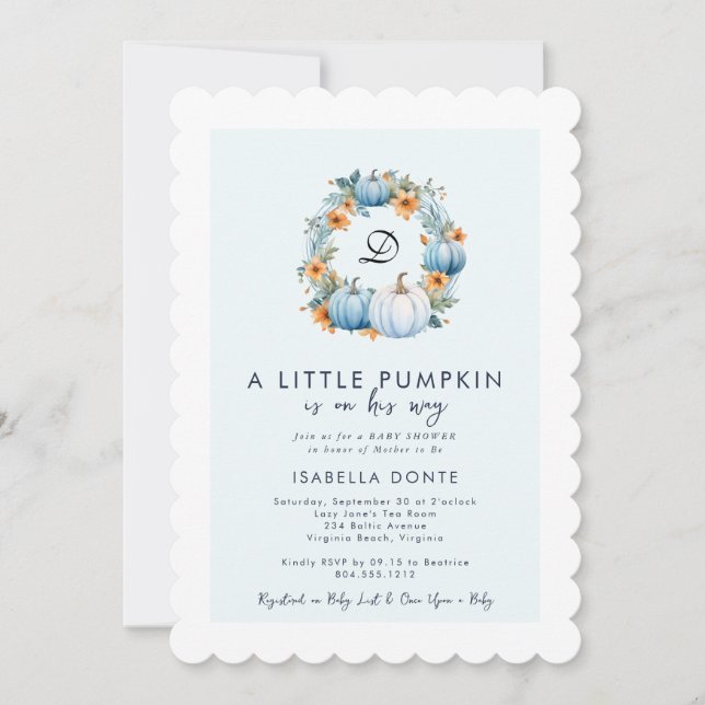 Invitation Un petit Citrouille est sur son chemin Baby shower (Devant)