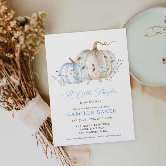 Invitation Un petit Citrouille Fall Boy Baby shower Invitatio (A little pumpkin is on the way boy baby shower)