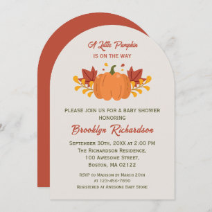 Invitation Un Petit Citrouille Feuilles Automne Baby shower A