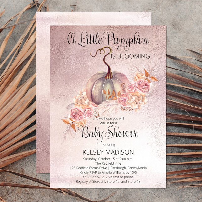 Invitation Un Petit Citrouille Fleurit Baby shower Rose (Sweet "A Little Pumpkin Is Blooming" Fall Baby Shower perfect for celebrating baby's pending arrival)