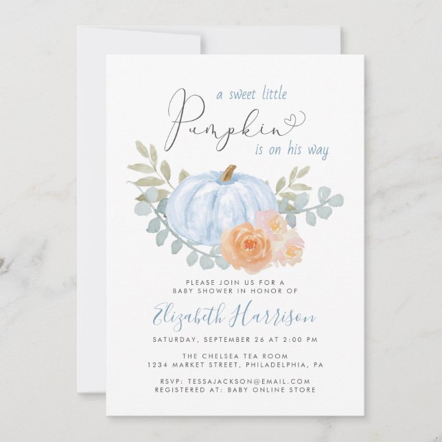 Invitation Un Petit Citrouille Floral Aquarelle Baby Boy Douc (Devant)