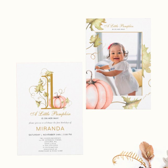 Invitation Un petit Citrouille Photo Premier anniversaire (I wish you happiness!)