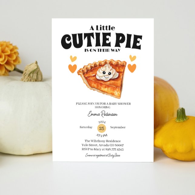Invitation un petit citrouille pie automne automne baby showe (pie baby shower pumpkin fall autumn thanksgiving theme cute face heart orange brown mother to be)