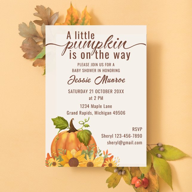 Invitation Un Petit Citrouille Se Trouve Sur Le Chemin Du Bab (A little pumpkin is on the way baby shower invitation
)