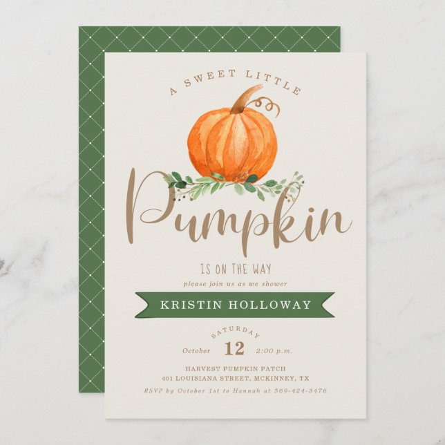 Invitation Un Petit Citrouille Sucré est sur le Baby shower (Devant / Derrière)