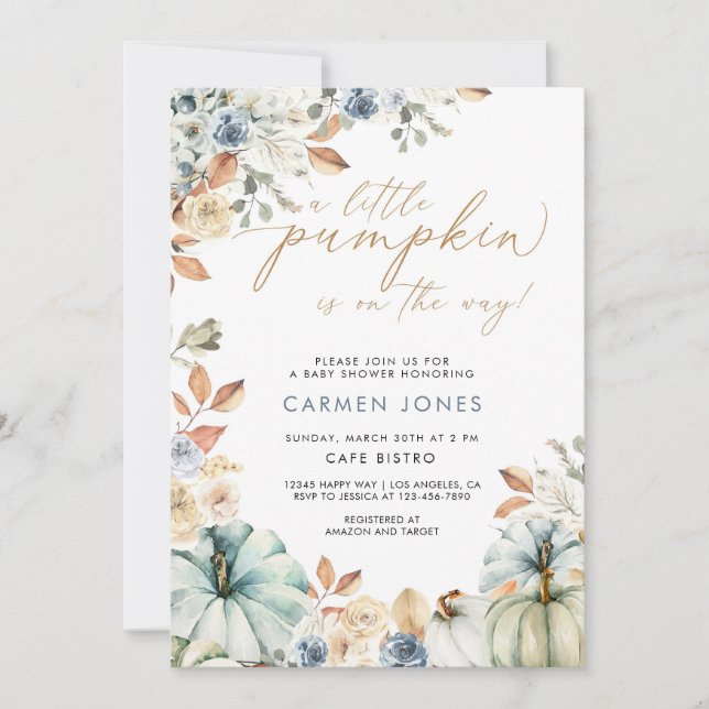 Invitation Un Petit Citrouille Sur Le Chemin Baby shower Invi (Devant)