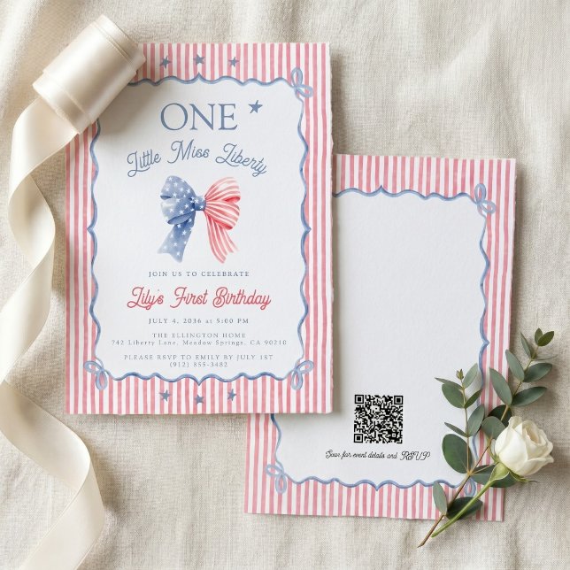 Invitation Un petit code QR Miss Liberty pour un 1er annivers (Créateur téléchargé)