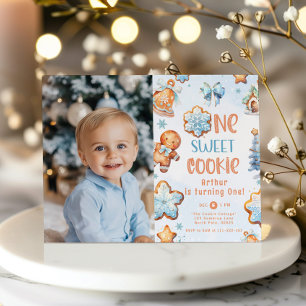 Invitation Un petit Cookie Boy Noël 1er anniversaire photo