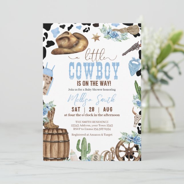 Invitation Un Petit Cow-boy Fête de Naissance Western Garçon  (Debout devant)