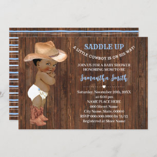 Invitation Un petit cowboy AA sur son chemin Baby shower bleu