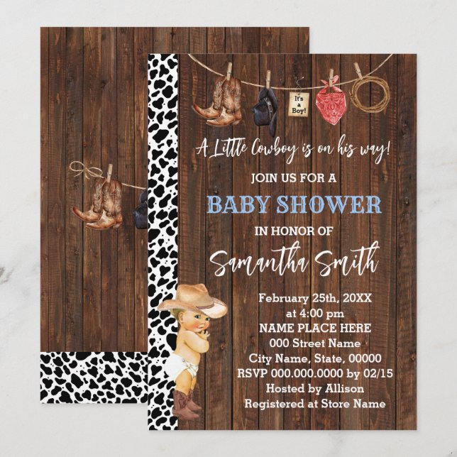 Invitation Un petit cowboy est son Way Western Baby shower (Devant / Derrière)