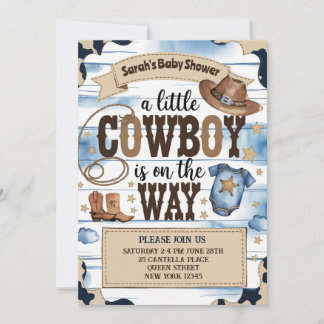 Invitation Un petit cowboy est sur le Baby shower Way