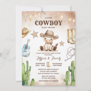 Invitation Un petit cowboy est sur le Baby shower Way
