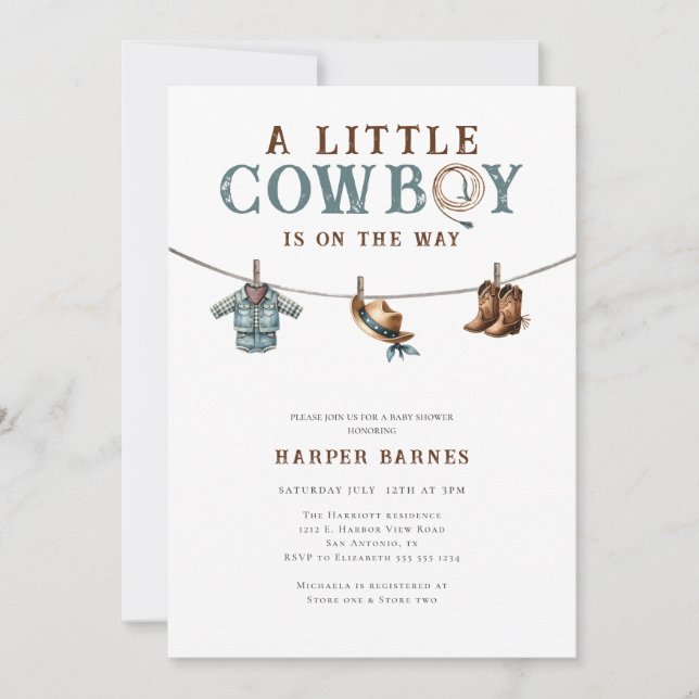 Invitation Un petit cowboy est sur le Baby shower Way Boy (Devant)