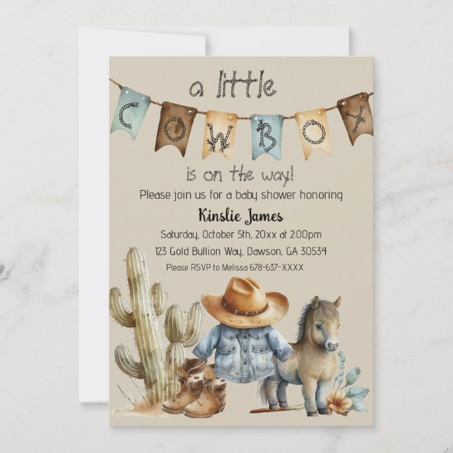 Invitation Un petit cowboy est sur le chemin Baby shower Invi (Devant)