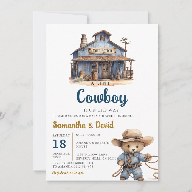 Invitation Un petit cowboy est sur le chemin Baby shower West (Devant)