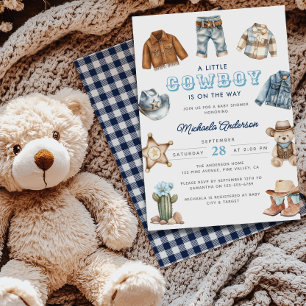 Invitation Un Petit Cowboy Sur Le Chemin Baby shower Aquarell
