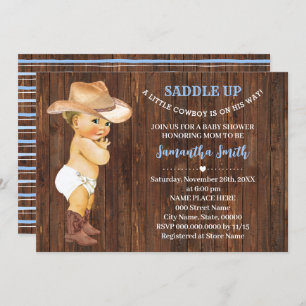 Invitation Un petit cowboy sur son chemin Baby shower bleu