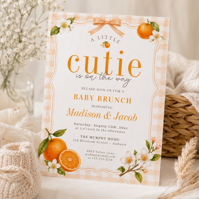 Invitation Un petit déjeuner de bébé chic orange pour une bab (Créateur téléchargé)