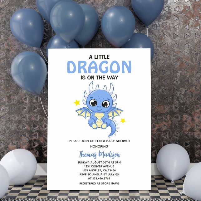 Invitation Un Petit Dragon Bleu Bébé Petit Garçon Douche (Créateur téléchargé)