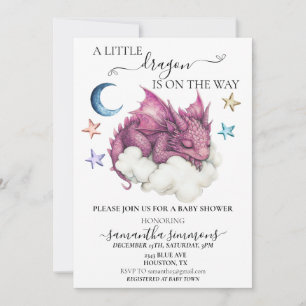 Invitation Un petit dragon dormant sur le Baby shower nuageux