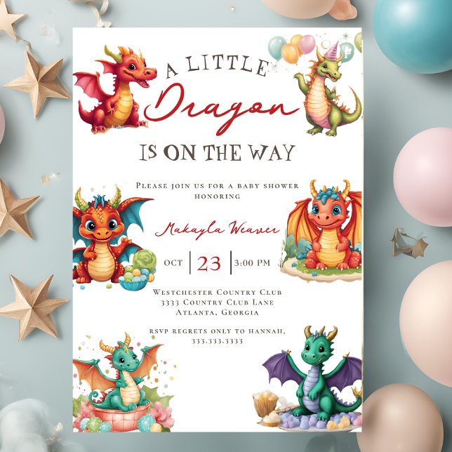 Invitation Un petit dragon se trouve sur le Baby shower (Créateur téléchargé)