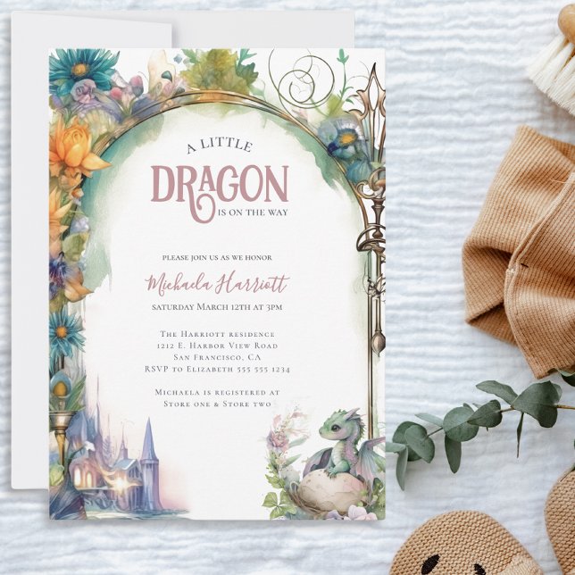 Invitation Un petit dragon se trouve sur le Baby shower Way (Créateur téléchargé)