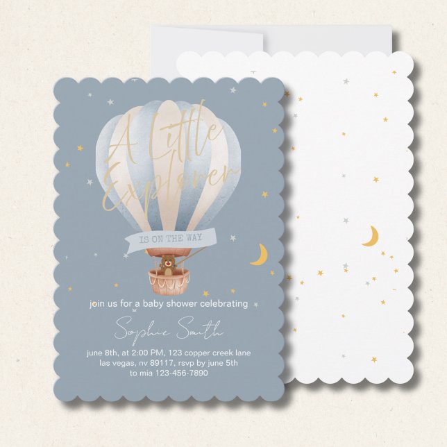 Invitation Un Petit Explorer Se Trouve Sur Le Chemin Hot Air  (Créateur téléchargé)