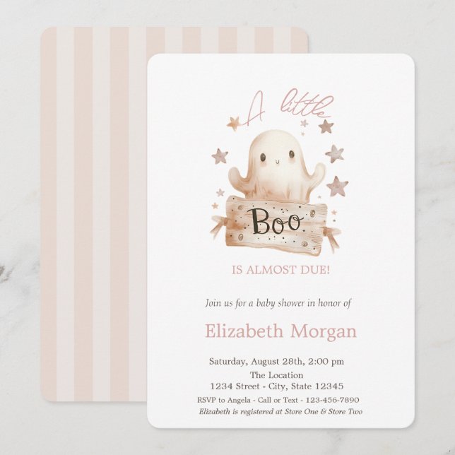 Invitation Un petit fantôme à rayures Boo Boho pour Halloween (Devant / Derrière)