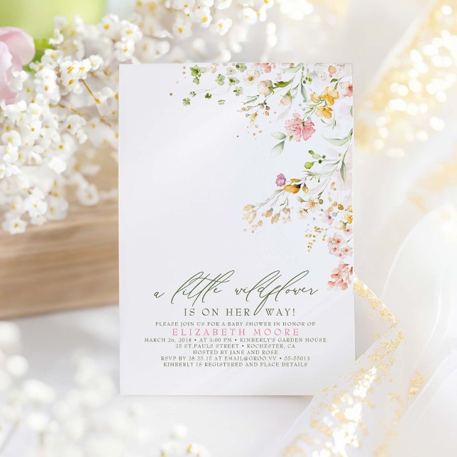 Invitation Un Petit Fleur sauvage Est En Chemin De Mignonne B (A Little Wildflower Baby Shower Invitation)