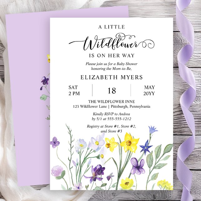Invitation Un Petit Fleur sauvage Est En Chemin Fille Baby sh (A Little Wildflower Is On Her Way Lavender Girl Baby Shower Invitation - Print | Digital)