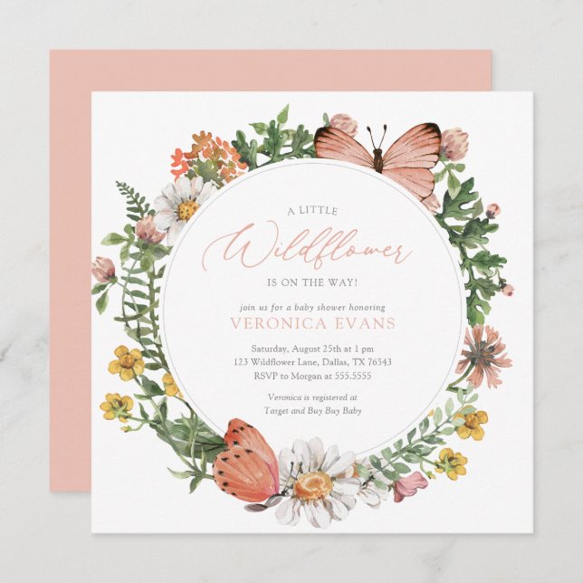 Invitation Un petit Fleur sauvage est sur le Baby shower Way  (Devant / Derrière)