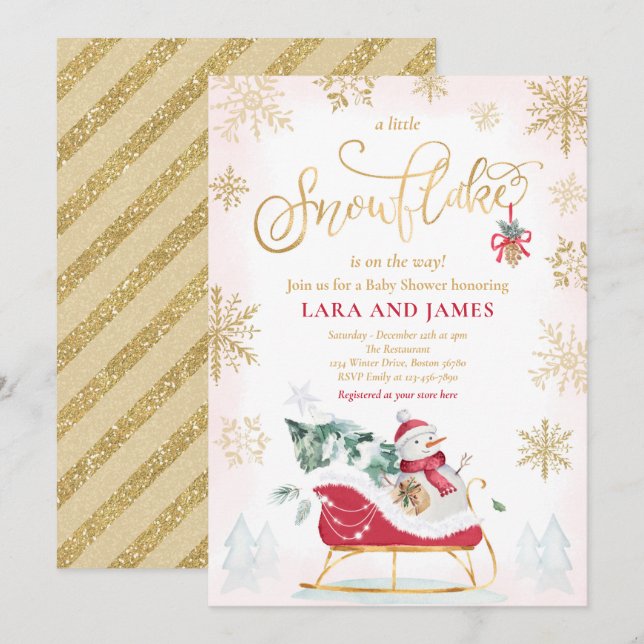 Invitation Un Petit Flocon De Neige Se Trouve Sur Le Chemin D (Devant / Derrière)