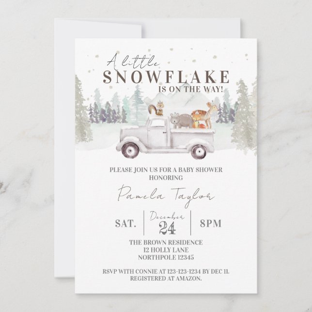 Invitation Un petit flocon de neige sur son Baby shower Way (Devant)