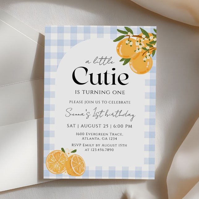 Invitation Un petit gingham orange Citrus Cutie 1er Anniversa (Créateur téléchargé)