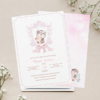 Un petit hibou crêtes roses arcs baby showInvitati