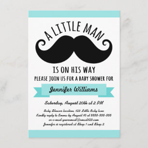 Invitation Un petit homme, baby shower bleu de moustache