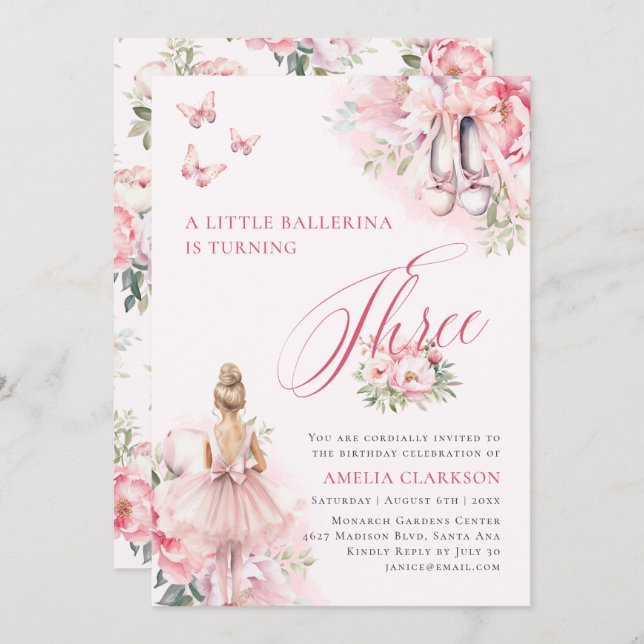 Invitation Un Petit Lac Cygne Ballerina Troisième Anniversair (Devant / Derrière)