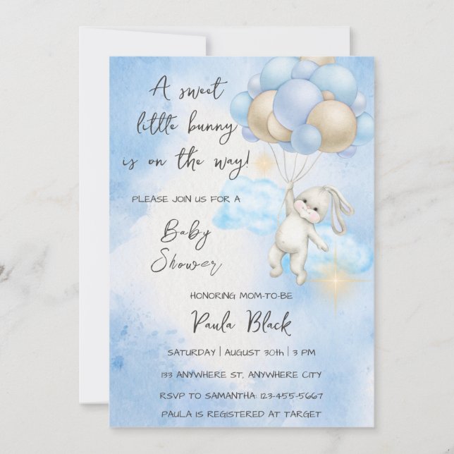 Invitation Un Petit Lapin Doux Est En Chemin De Baby shower (Devant)