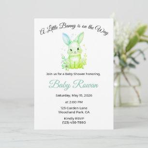 Invitation Un petit lapin en route Pastel vert olive