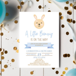 Invitation Un Petit Lapin Est En Route ! Baby shower bleu