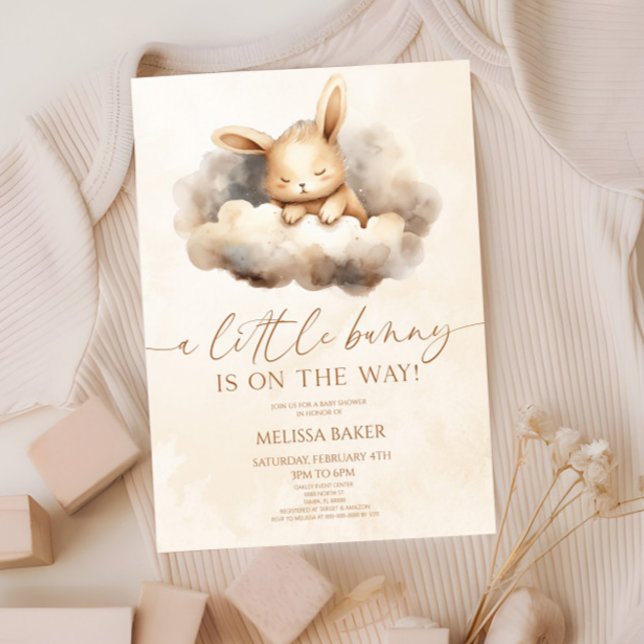 Invitation Un Petit Lapin Est En Route ! Baby shower nuages (Créateur téléchargé)
