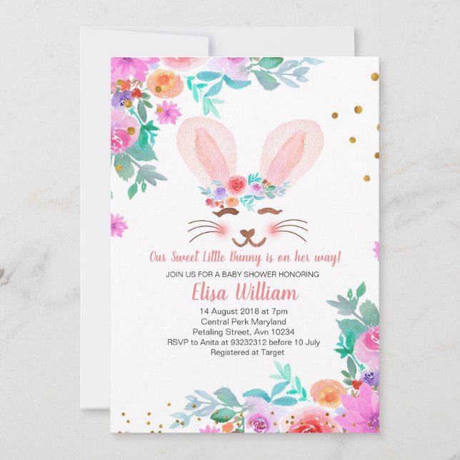 Invitation Un Petit Lapin Est En Route Pour Le Baby shower (Devant)