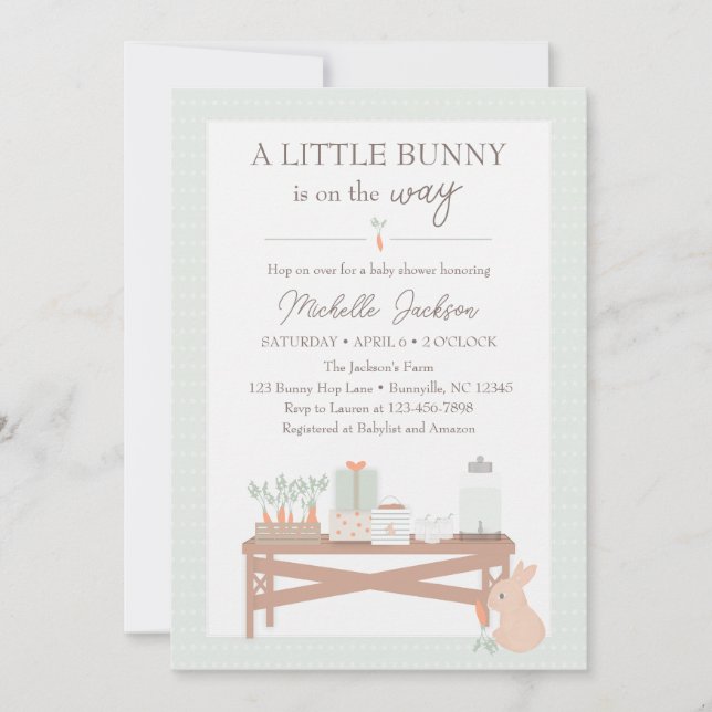 Invitation Un petit lapin est sur le chemin Baby showers Invi (Devant)