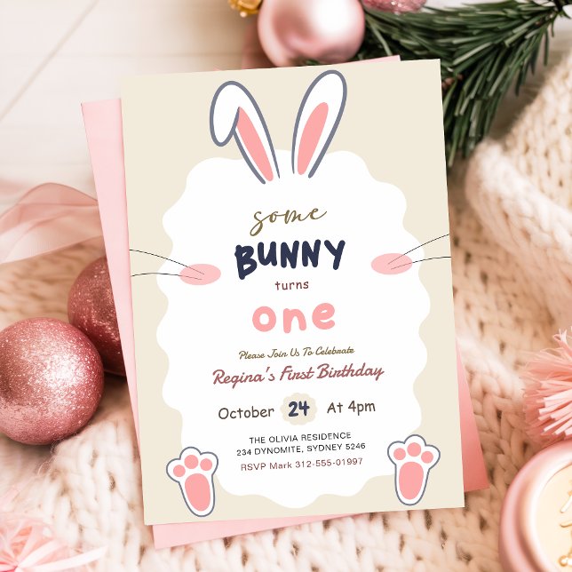 Invitation Un petit lapin fête son premier anniversaire (Créateur téléchargé)