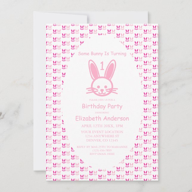 Invitation Un petit lapin fête son premier anniversaire (Devant)