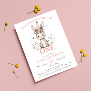 Invitation Un petit lapin fête son premier anniversaire avec 