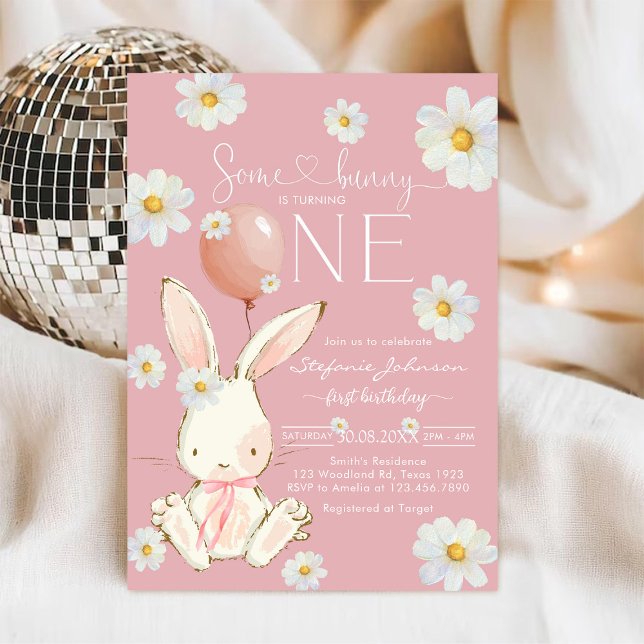 Invitation Un petit lapin Premier 1er Anniversaire (Créateur téléchargé)